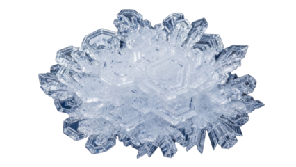 Detailed snowflake PNG isolated on transparent background, intricate ice crystal formation for winter holiday designs and scientific study