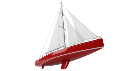 Red sailboat PNG isolated on transparent background, yachting vessel for sailing and nautical adventures, maritime transport