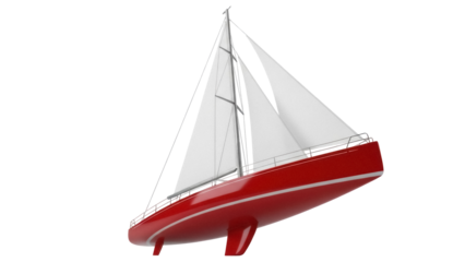 Red sailboat PNG isolated on transparent background, yachting vessel for sailing and nautical adventures, maritime transport