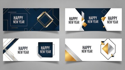 Modern Happy New Year Banners With Geometric Designs