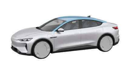 Obraz premium Sleek silver electric car PNG isolated on transparent background, modern EV vehicle for sustainable transportation and eco-friendly lifestyle