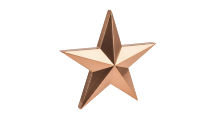 Bronze star isolated PNG on transparent background, shiny metallic five-pointed star for awards and holiday decoration