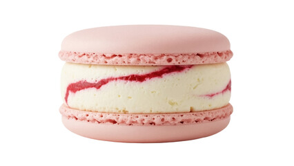 Pink raspberry macaron isolated PNG, delicious French dessert on transparent background for patisserie and bakery designs