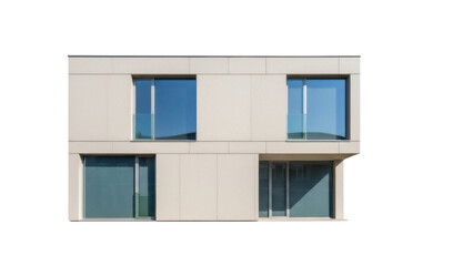 Modern beige building facade with windows isolated PNG, contemporary architecture on transparent background for design projects