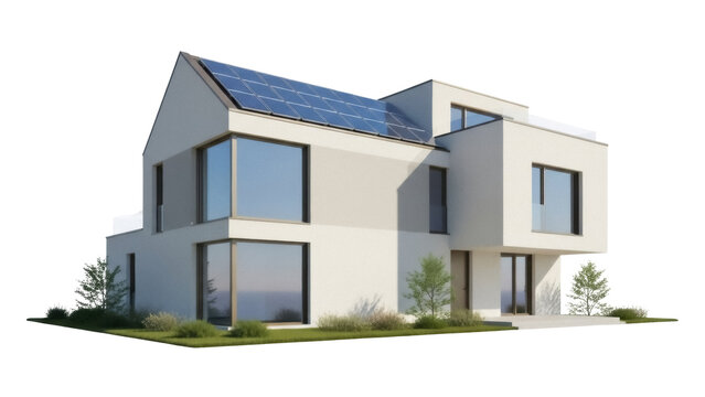 Modern house with solar panels isolated PNG, contemporary architecture with clean lines and sustainable energy design on transparent background