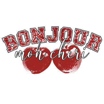 sequin bonjour chic tee varsity print mon cheri collage text typography font vintage tshirt print 