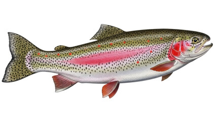 Rainbow trout isolated PNG on transparent background, freshwater fish with colorful markings for fishing and wildlife themes