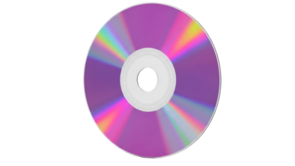 Purple compact disc isolated PNG on transparent background, optical storage medium for data recording and playback, digital media
