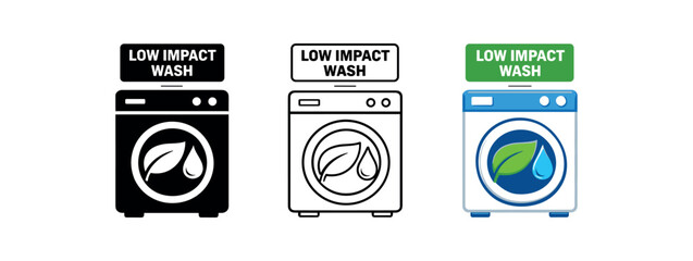 eco laundry small sign low impact wash above washer leaf and droplet icon
