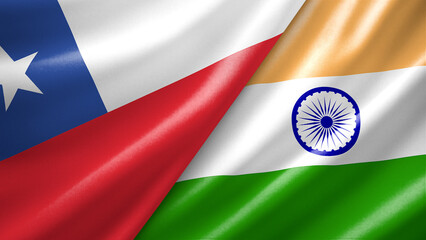 Obraz premium Chile and India two national flags filling the entire frame, close-up view, edge-to-edge composition