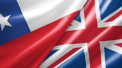 Fototapeta premium Chile and United Kingdom two national flags filling the entire frame, close-up view, edge-to-edge composition