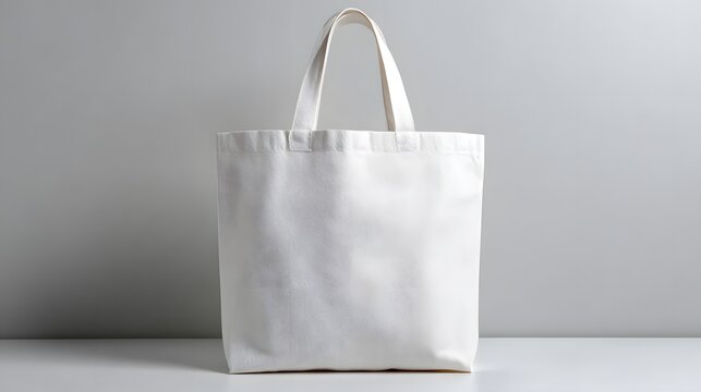 White reusable non-woven shopping bag stands on a white surface in a studio product mockup with soft shadows and an eco-friendly concept.