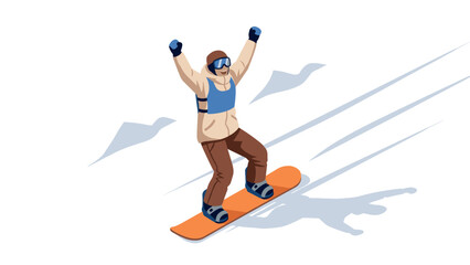 Obraz premium Isometric snowboarder joyfully descends mountain slope in winter gear