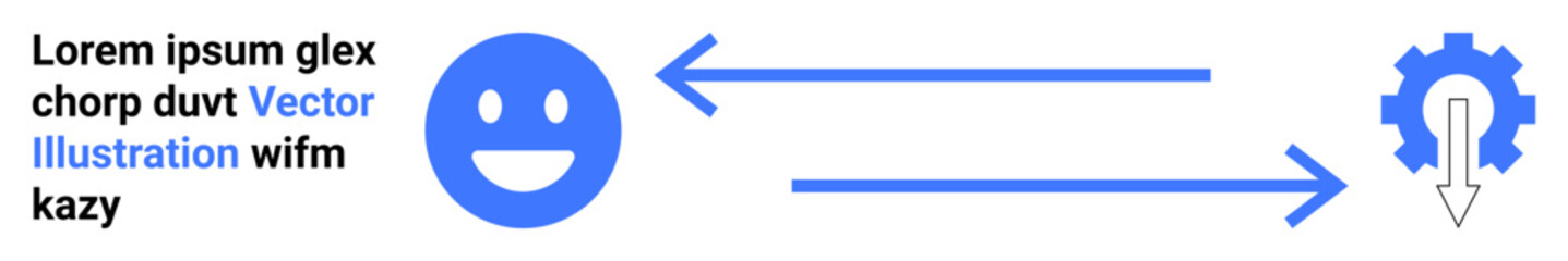 Fototapeta premium Workflow, communication, teamwork, process automation, data exchange, system integration. A happy face and a gear connected by arrows. Workflow and communication concepts