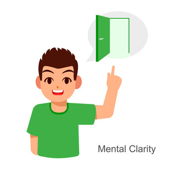 a boy getting a brilliant idea, an illustration of an open door to ideas in flat illustration format