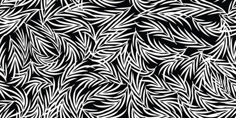 Palm leaf pattern, coconut leaf design, beautiful minimalist seamless pattern, monochrome black and white color scheme, cool and stylish leaf design. Motif for Hawaiian shirt, Aloha shirt in summer.  © Choltita