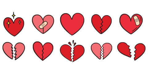 Design red heart shapes icons set. Simple illustration of heart love day valentine vector icons
