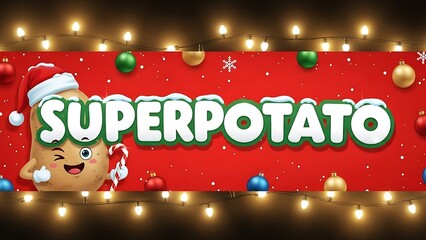 Winking Potato Character with Santa Hat and Candy Cane