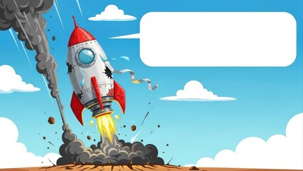 Cartoon Rocket Launching with Smoke and Explosions.