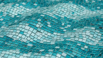 Abstract Wavy Blue and Green Mosaic Tile Pattern Background.