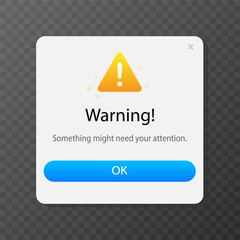 Pop-up UI window with warning. Vector illustration