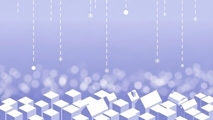 Abstract Digital Cubes and Falling Data Lines on a Purple Background.