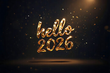 Hello 2026: Golden Script Text Celebrating New Year With Glamorous Glittering Shine