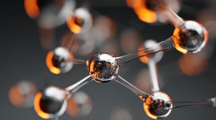 Abstract molecular structure glowing with orange light
