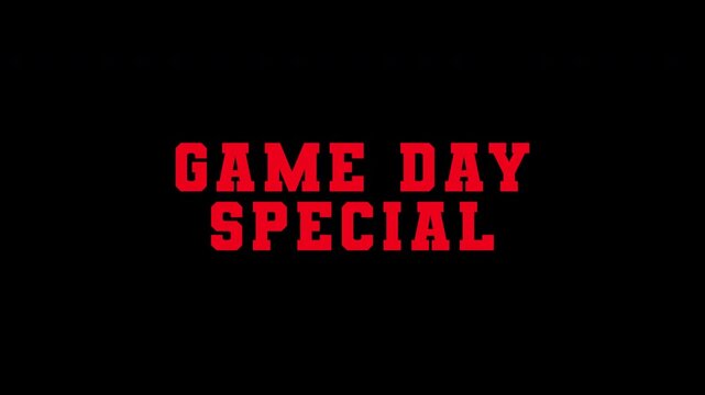 Game Day Special Sports Sale Animation, Flashing Red Varsity Style Text with Alpha Channel
