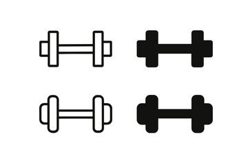 Set of two outline and solid dumbbell icons for fitness and exercise representation