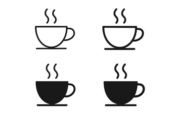 Obraz premium Set of four simple icons representing hot beverages in cups, both outlined and solid black