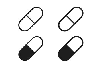 Set of four capsule icons, two outlined and two solid black, on a white background