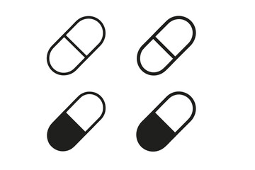 Set of four capsule icons, two outlined and two filled, on a white background