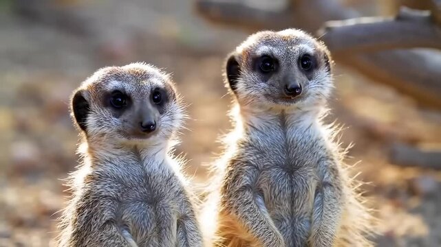 Alert meerkats standing upright observing environment on sunny day