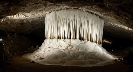 Obraz premium Massive White Cave Column Formation with Draping Stalactites Underground