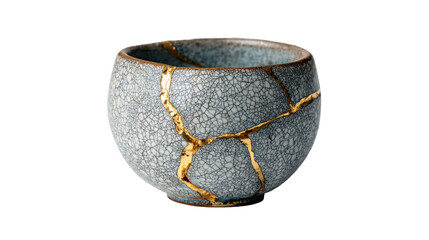 Cracked ceramic bowl repaired with gold kintsugi