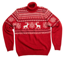 Red Christmas sweater flat lay isolated on white