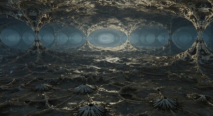 Alien Cavern Deep Space Tunnel with Symmetrical Void and Textured Ground