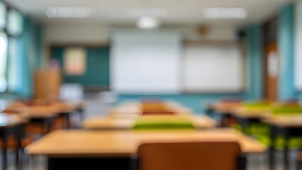 Blurred Classroom Interior Background. Abstract School Education Concept, Defocused Learning Environment, Academic Space with Copy Space for Education, Training, and Back to School Design