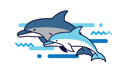 Fototapeta premium Playful dolphins in stylized ocean waves design