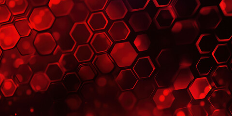 abstract red hexagonal bokeh background with blurred pink and yellow lights on dark field