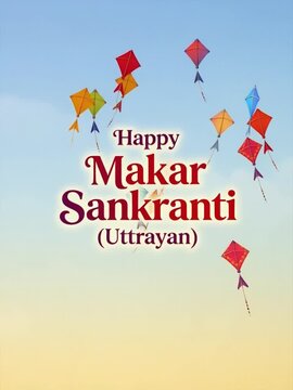 Happy Makar Sankranti (Uttrayan) Wish Animation Background with Colorful Kites.