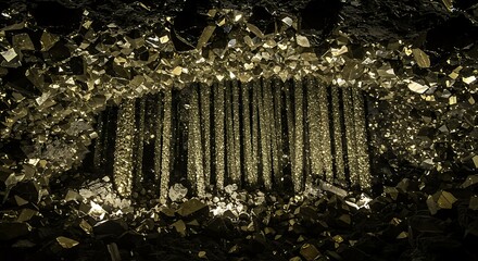 Raw Metallic Crystal Formation in Dark Earthy Cave Environment