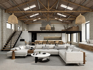 Remodelación de nave industrial convertida en departamento: espacios abiertos, doble altura, estructura vista, concreto y acero expuesto, grandes ventanales y un carácter urbano contemporáneo. 