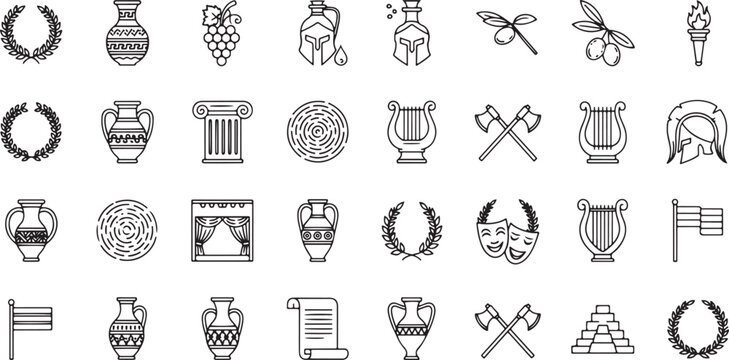 Ancient Greek Culture and Symbols Line Icons greek mythology