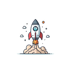 Simplified rocket launch illustration conveying innovation exploration futuristic design and space