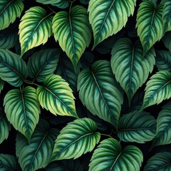Fototapeta premium Lush Green Leaves with Vibrant Variegation on Dark Background