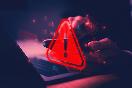 System hacked warning alert on laptop. Cyber security notification, data breach risk, digital attack, network protection, online privacy threat - Powered by Adobe