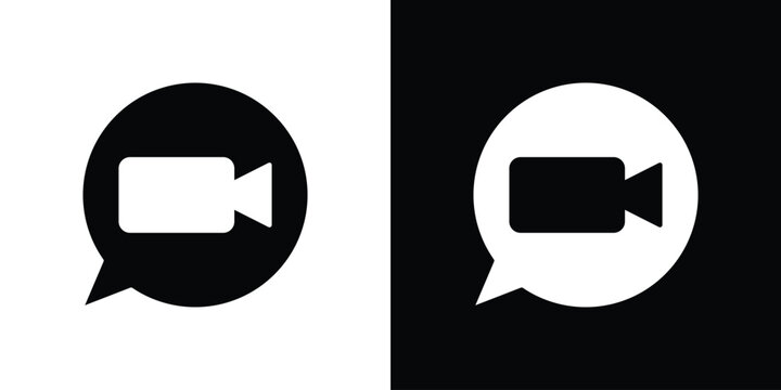 Video call icon, silhouette pictogram. black icon set