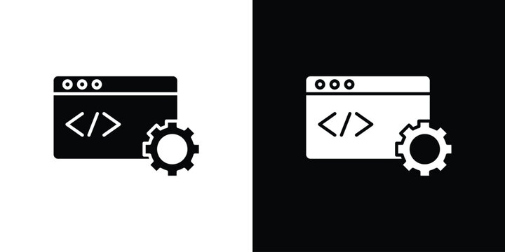 Web development icon, silhouette pictogram. black icon set